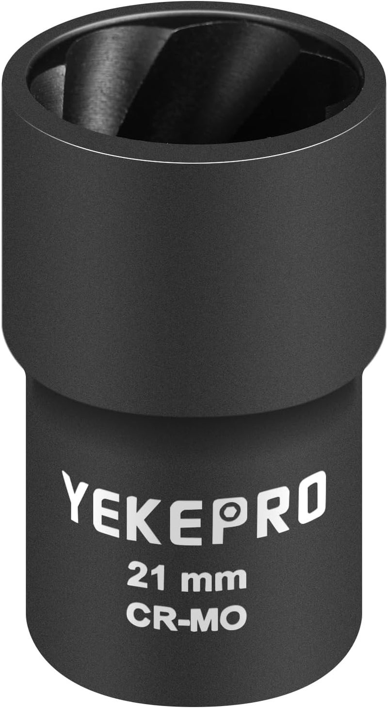 YEKEPRO 21mm 1/2" Drive Impact Twist Socket - Professional Lug Nut Remover for Damaged, Rusted & Stripped Nuts - Spiral Flute Design with Maximum Grip Power - Image 1